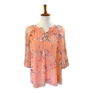 Peach Floral 3/4 Sleeve Peasant Top St. John’s Bay